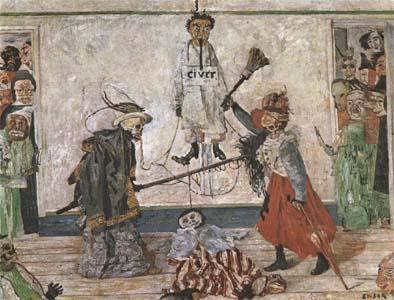 James Ensor Skeletons Fighting for the Body of a Hanged Man (mk09) oil painting picture